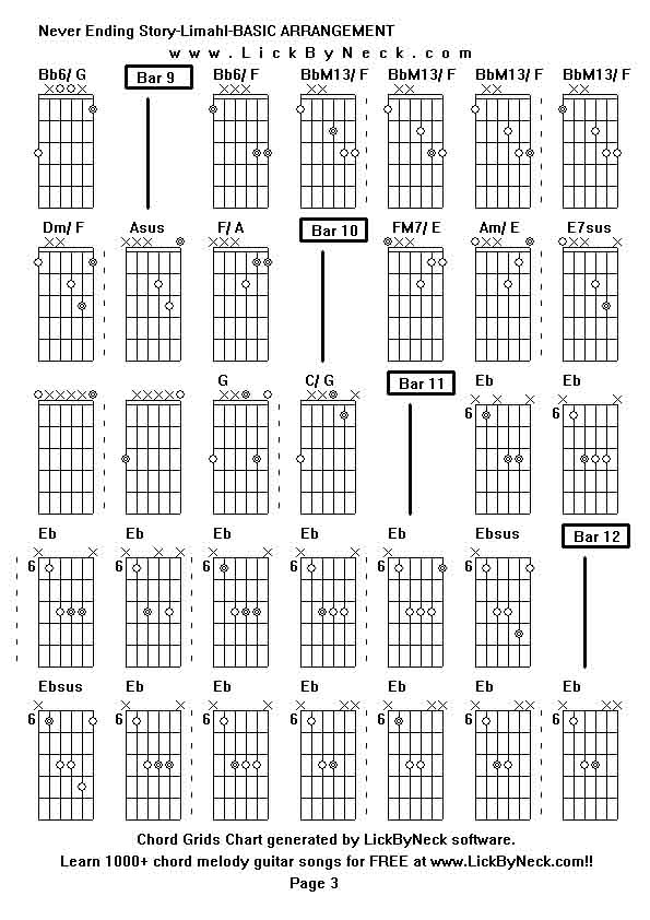 Chord Grids Chart of chord melody fingerstyle guitar song-Never Ending Story-Limahl-BASIC ARRANGEMENT,generated by LickByNeck software.